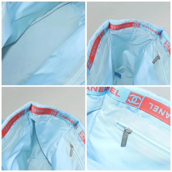 CHANEL New Travel Line Hand Bag Nylon Light Blue CC Auth mr1475 - Picture 16 of 16